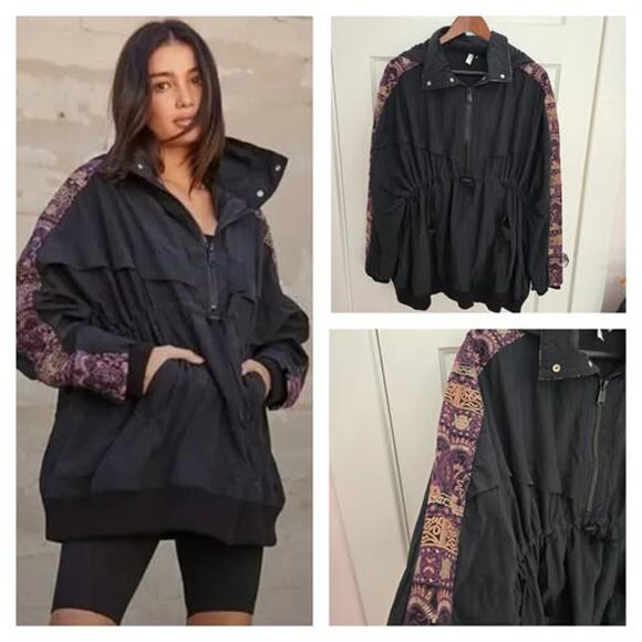Free People Movement She Fly Jacket Black Embroidered Size M NWOT - Picture 1 of 8